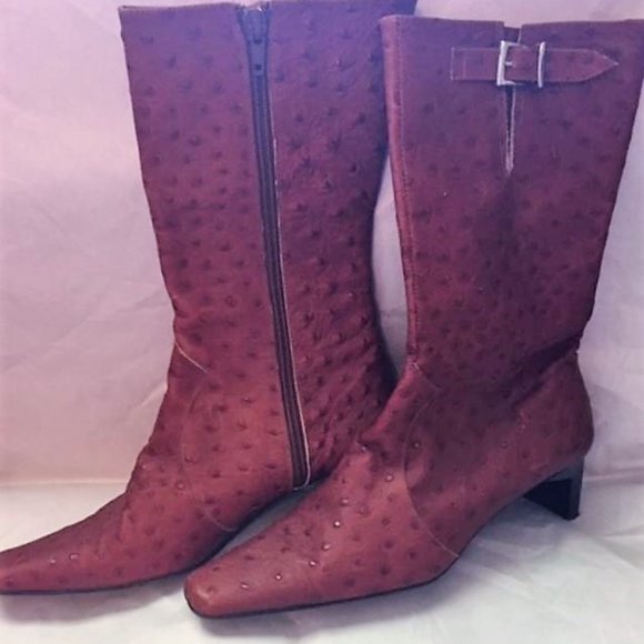 HYPE - BROWN DYED OSTRICH LEATHER BOOTS - SIZE 6M - Picture 1 of 4